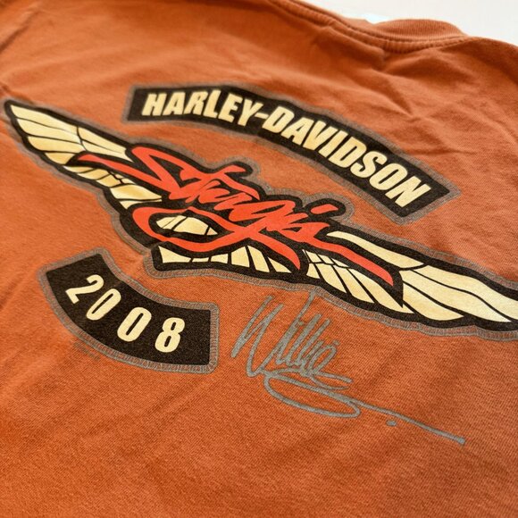 Vintage Y2K Harley Davidson 2008 Sturgis Wille G Orange Shirt Size Large Tee - Picture 1 of 6